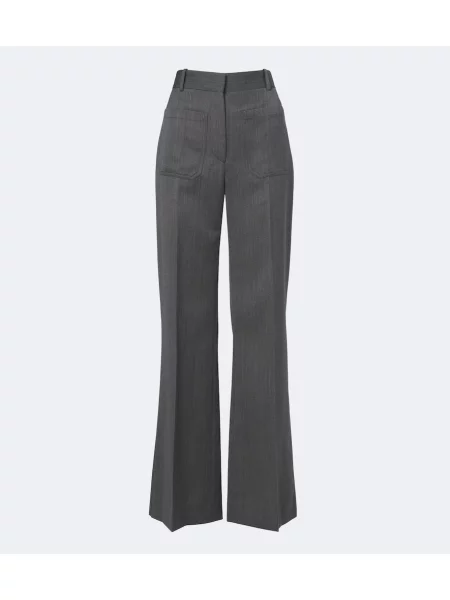 Pantaloni Victoria Beckham de lână cu model herringbone gri