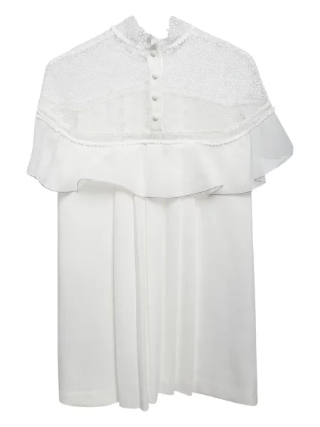 Rochie mini Self-portrait cu volane din dantelă alb