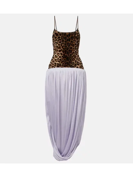 Sukienka maxi Jacques Wei z nadrukiem w panterkę drapowana fioletowa
