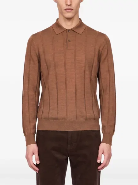 Tricou polo Canali tricotate maro