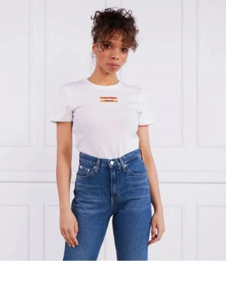 CALVIN KLEIN JEANS Tricou STRIPE LOGO alb