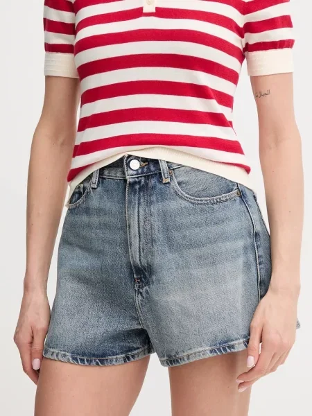 Džínové šortky Tommy Hilfiger hladké high waist modrá