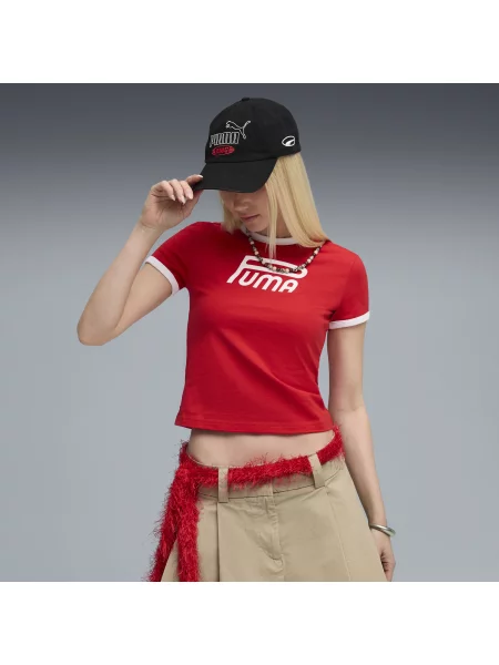 Koszulka FUTURE.PUMA.ARCHIVE o wąskim kraju z grafiką czerwona