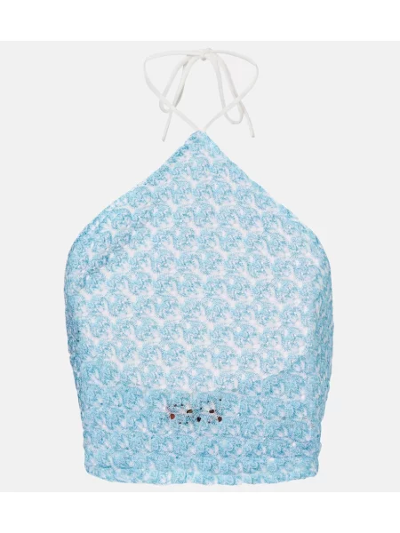 Top Missoni cu gât halter albastru