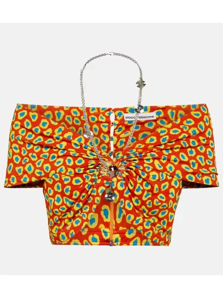 Top Paco Rabanne s potlačou orezané červená