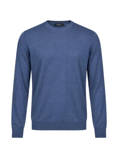 Lung pulover Zegna cu decolteu rotund albastru