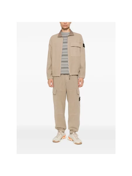 Spodnie cargo Stone Island wełniane z kamieniami beżowe