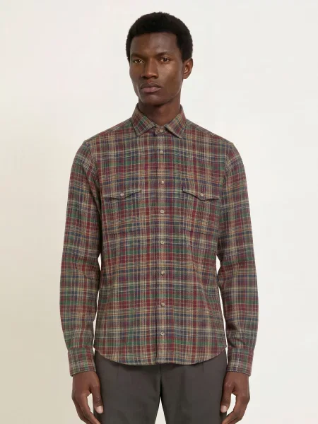 Hackett London Flanelová Košile Comfort Fit tmavě modrá / tmavě / zelená červená