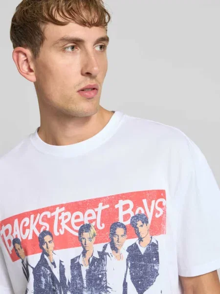 T-shirt z czystej bawełny o kroju regular fit Model Backstreet Boys' Mister Tee biała