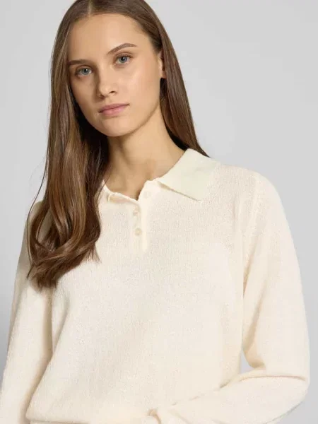 Długi Sweter z dzianiny Polo z przędzy Bouclé Review biały