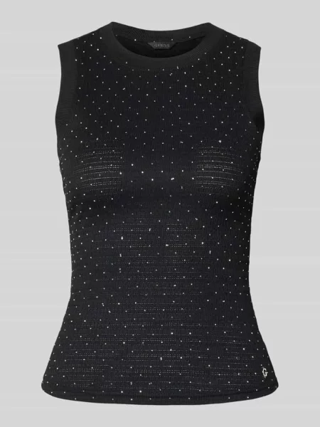 Top Guess z okrągłym dekoltem z kamieniami bez rękawów czarny