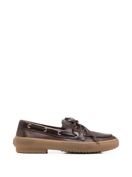 Pantofi loafer Miu Miu cu șireturi din piele maro