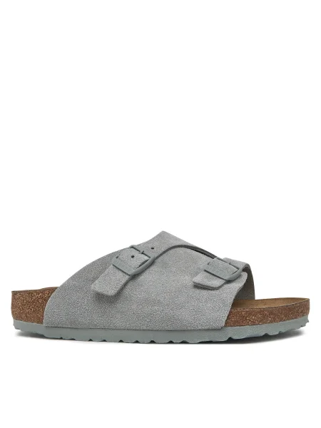 Велурени чехли Birkenstock Zürich синьо зелено