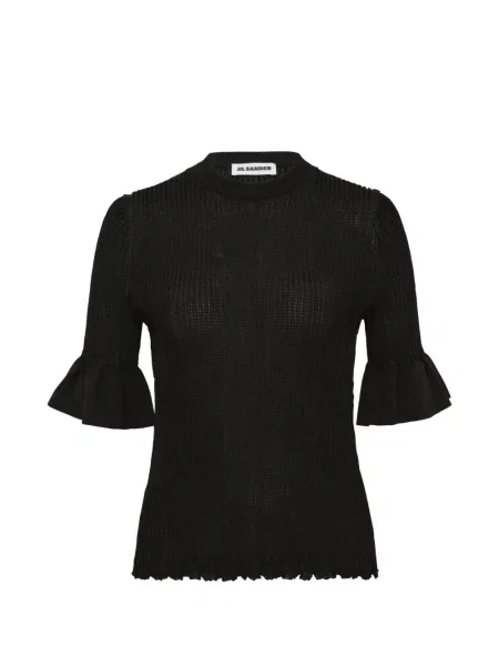 Tricou Jil Sander cu volane scurt negru
