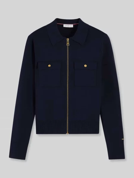 Kardigan rozpinany o kroju regular fit z na piersi Tommy Hilfiger granatowy