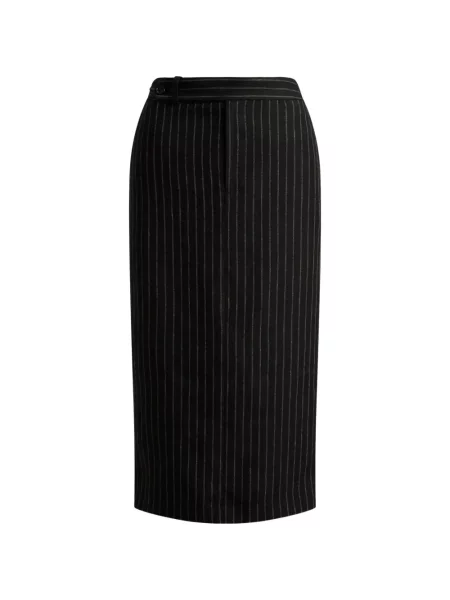 Fustă midi Lauren Ralph Lauren de in cu dungi negru