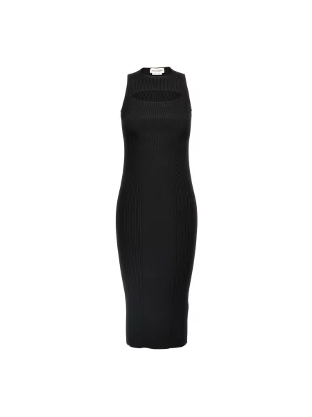 Sukienka midi Alexander Mcqueen do kolan prążkowana czarna