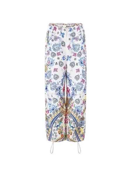 Pantaloni Camilla cu model floral alb