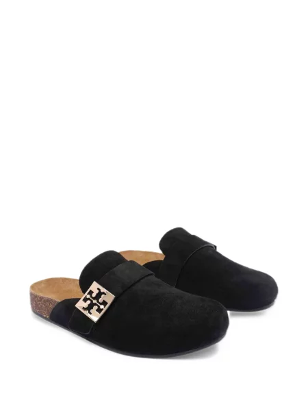 Papuci tip mules Tory Burch din piele de căprioară cu autograf negru