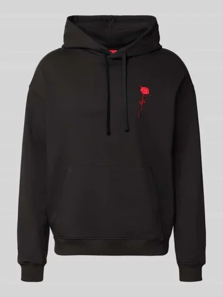 Bluza z kapturem o kroju regular fit z czystej bawełny model Diflowhood' Hugo czarna