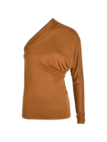 Bluzka Rick Owens Lilies drapowana na jednym ramieniu brązowa