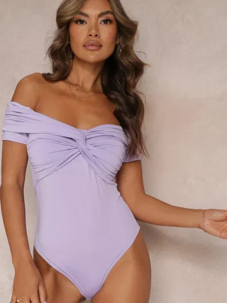 Body Violetă cu Mâneci Decorative și Decolteu Spaniol Joanlo