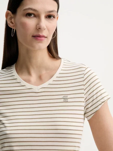 G-Star tričko Stripe eyben slim v t béžové