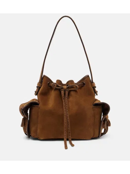 Geantă bucket Acne Studios din piele de căprioară maro