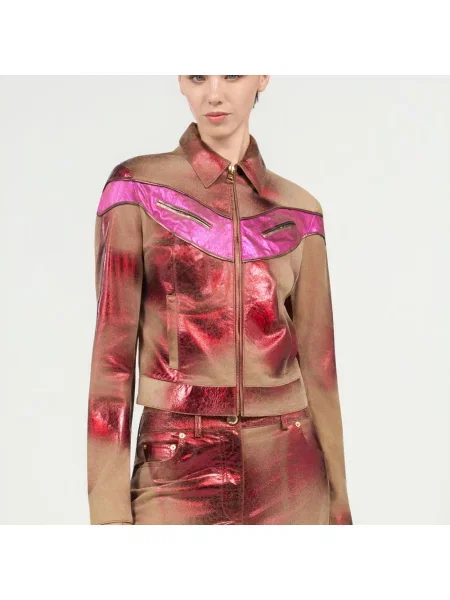 Kurtka skórzana Roberto Cavalli różowa