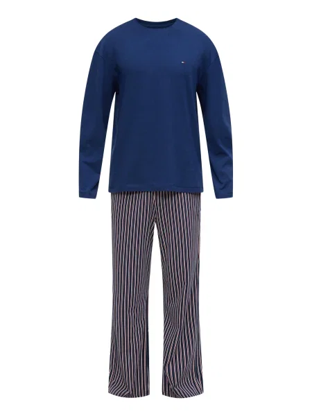 TOMMY HILFIGER Pijama lungă albastru închis / roşu închis alb