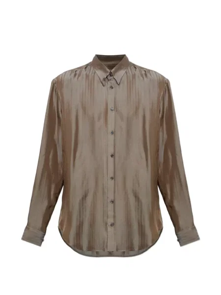 Cămașă Giorgio Armani cu model herringbone maro