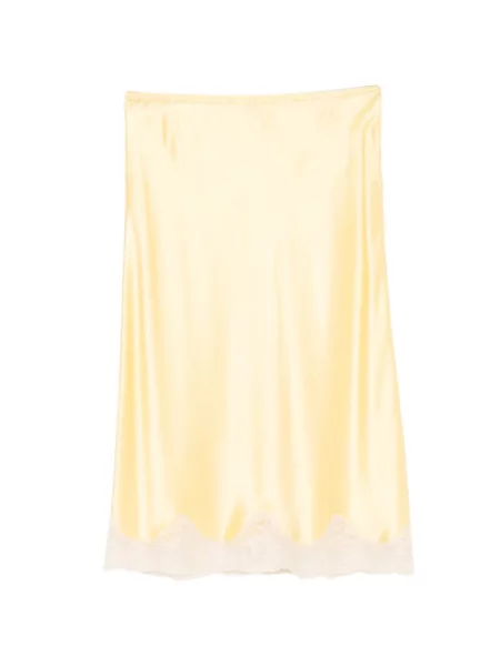 Fustă midi Saint Laurent din dantelă până la genunchi galben