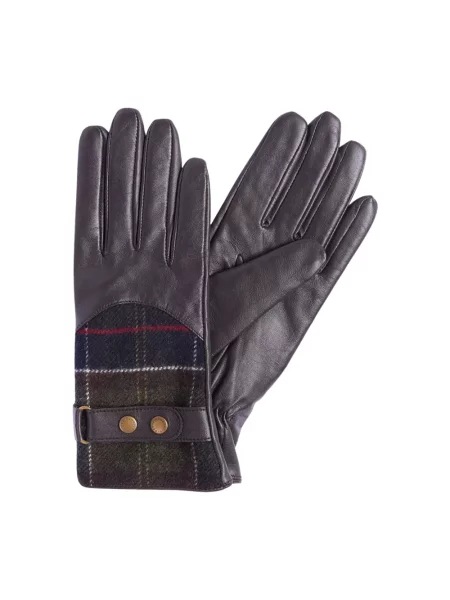 Barbour Skórzane Rękawiczki Tartan braun brązowe