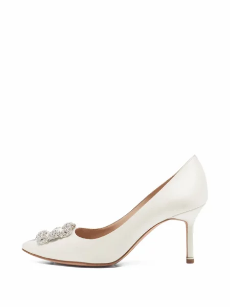 Pantofi cu toc Manolo Blahnik cu cataramă alb