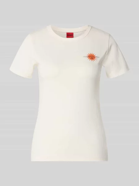 T-shirt o kroju regular fit z czystej bawełny model Hugo beżowa