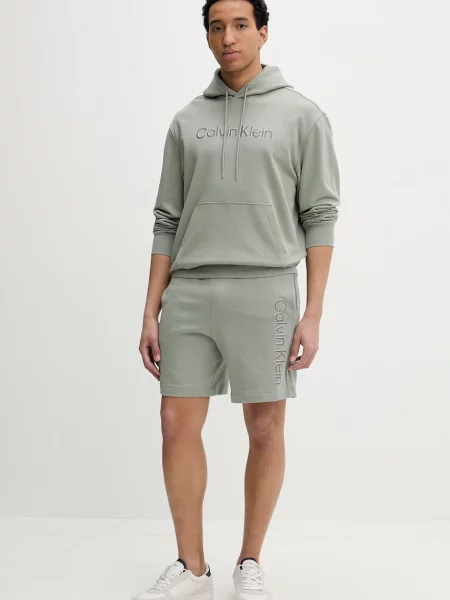 Calvin Klein pulover s kapuco bombažen zelena