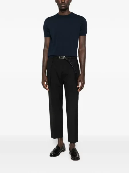 Tricou Canali tricotate scurt albastru