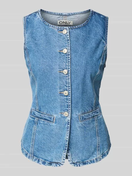 Kamizelka jeansowa o kroju shaped fit z czystej bawełny z golfem Only niebieska