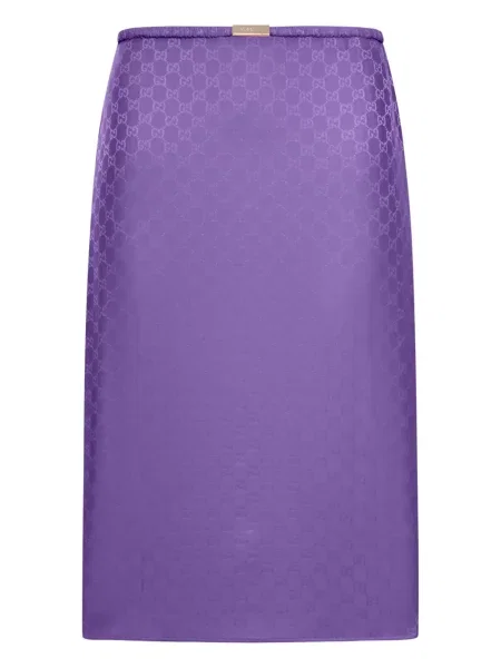 Fustă midi Gucci de mătase până la genunchi violet
