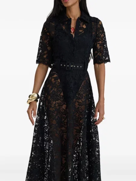 Cu centură rochie maxi Moos Studio din dantelă negru