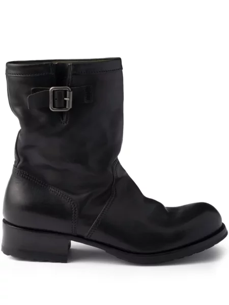 Botine Prada din piele cu cataramă negru