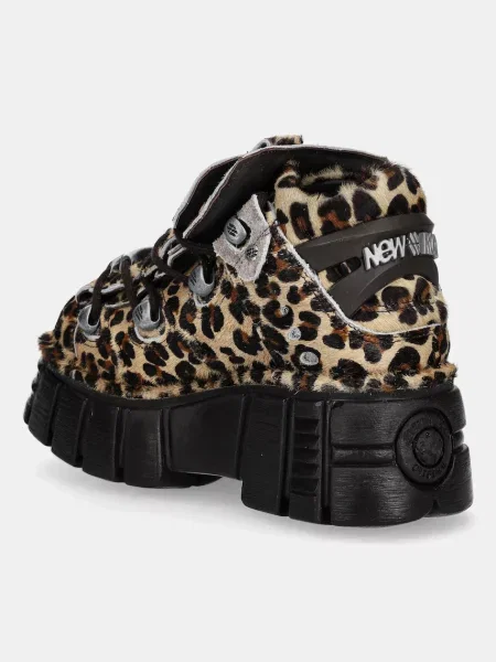 New Rock sneakers din piele întoarsă PELO LEOPARDO PONY maro