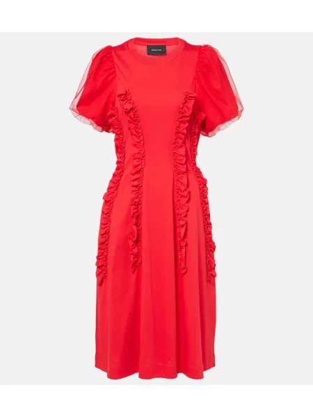 Rochie midi Simone Rocha cu volane din tul până la genunchi roșu