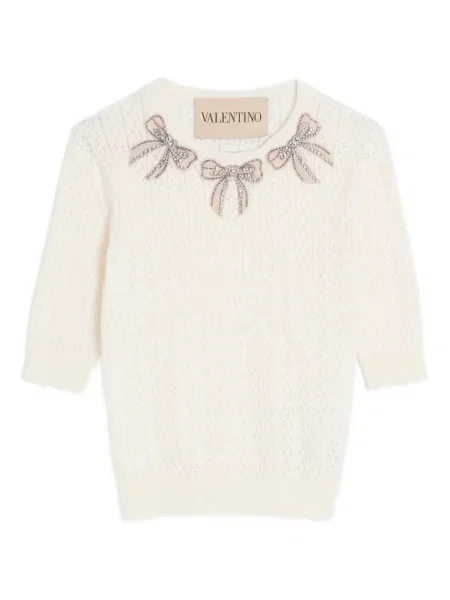 Pulover Valentino Garavani cu broderie alb