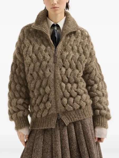 Cardigan Brunello Cucinelli de lână maro