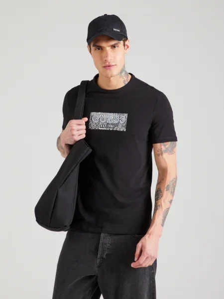 GUESS Tricou indigo / negru alb