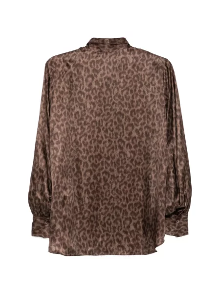 Cămașă Antonelli de mătase cu imagine cu model leopard maro