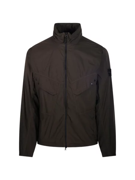 Geacă Stone Island cu glugă cu strasuri maro
