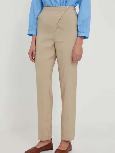 Emporio Armani pantaloni femei fason tigareta high waist bej