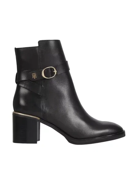 Botki Tommy Hilfiger skórzane z paskiem czarne